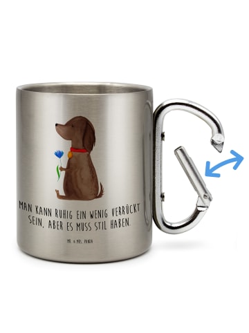 Mr. & Mrs. Panda Isolierbecher Edelstahl Hund Blume mit Spruch in Silber