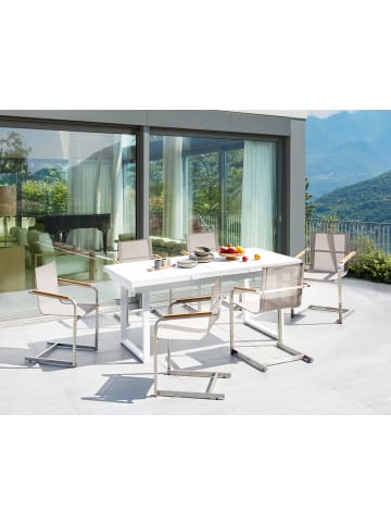 Beliani 7-tlg Gartentisch Set VALCANETTO/COSOLETO in Weiß/Beige/Silber