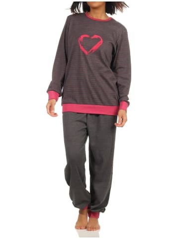 NORMANN Pyjama langarm Bündchen und Herz Streifen - 58327 in anthrazit