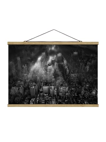 WALLART Stoffbild - Sonnenlicht über New York City in Schwarz-Weiß