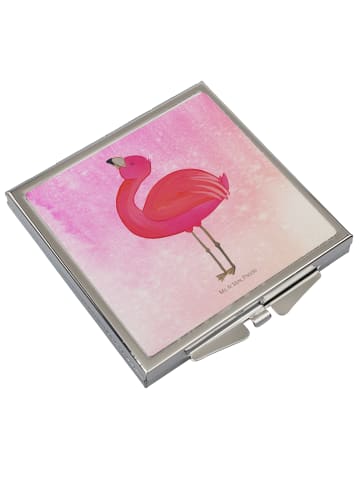 Mr. & Mrs. Panda Handtaschenspiegel quadratisch Flamingo Stolz o... in Aquarell Pink