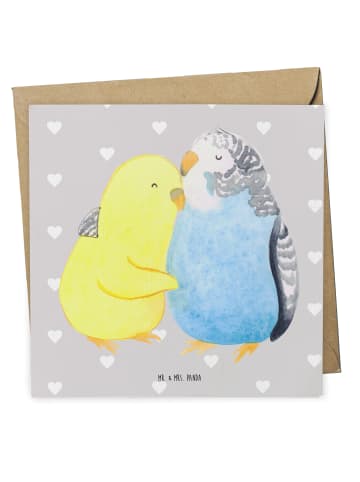 Mr. & Mrs. Panda Grußkarte Wellensittich Liebe ohne Spruch in Grau Pastell