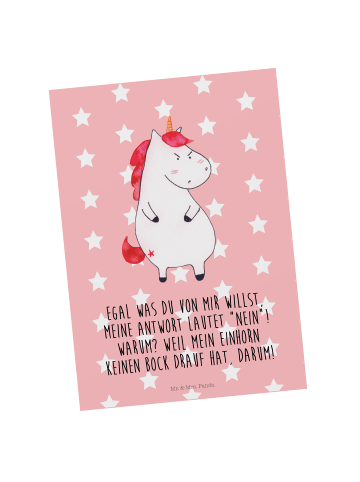 Mr. & Mrs. Panda Ansichtskarte Einhorn Wut mit Spruch in Rot Pastell