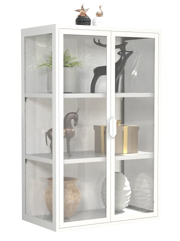 VCM  Stahl Wandvitrine Hängevitrine Vitrine Glas Flokas in Weiß