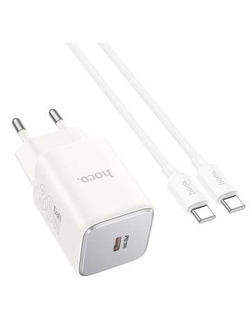 HOCO Netz-Ladegerät Typ C + Kabel Typ C auf Typ C PD QC 30W in Schwarz