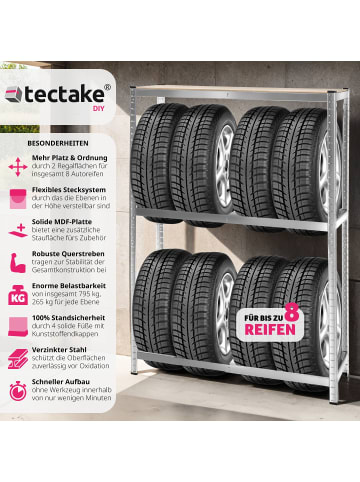 tectake Reifenregal  120 x 40 x 180 cm, grau