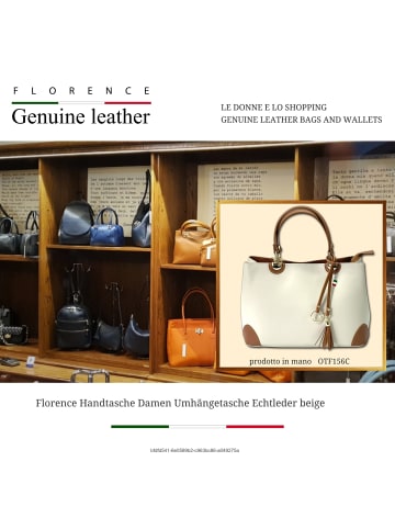 Florence Leder Handtasche, Umhängetasche Florence Tasche beige, tan ca. 32cm