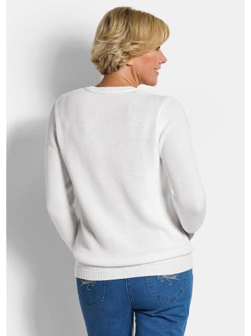 GOLDNER Kurzgröße:  Strickpullover Baumwollpullover mit Struktur in cremeweiß