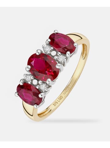 Diamant L'éternel Ring, mit synth. Rubin, 375 Gelbgold