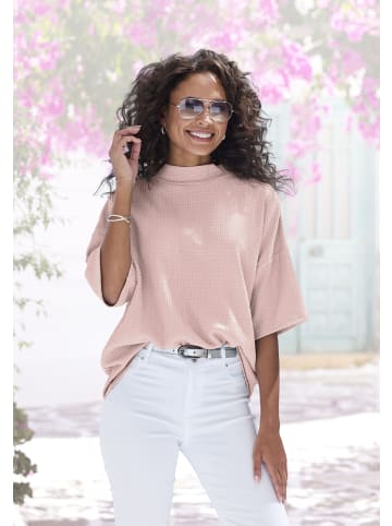 LASCANA Kurzarmshirt in rosé, blau