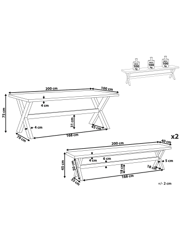 Beliani 3-tlg Gartentisch Set OLBIA in Grau/Braun
