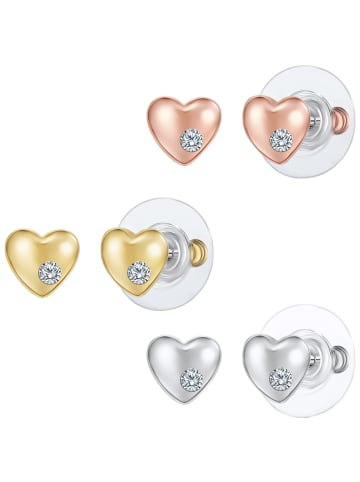 Lulu & Jane Ohrstecker Herz Metall-Legierung Glas in silber/gelbgold/roségold