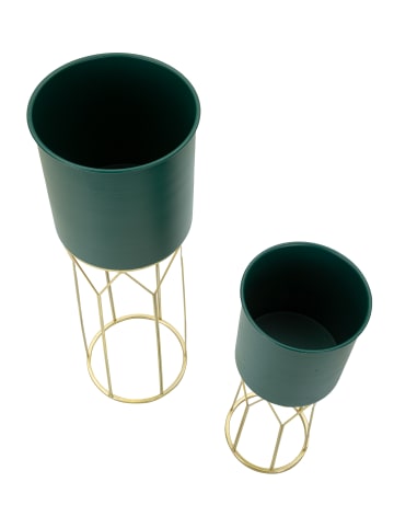 Mauro Ferretti Pflanztöpfe aus gold-grünem Metall, 2er-Set, Ø 23x70-19x50 cm