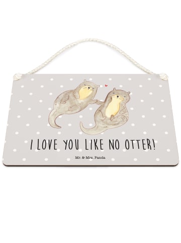 Mr. & Mrs. Panda Schild Otter Hände halten mit Spruch in Grau Pastell