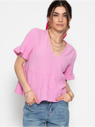 SASSYCLASSY Musselin Shirt mit Volants in Rosa