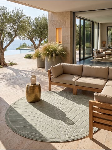 KADIMA DESIGN Outdoor-Teppich ENGADIN Blattmuster Kurzflor Wohnzimmer Veranda in Salbeigrün