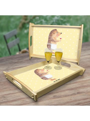 Mr. & Mrs. Panda Servier Tablett Igel Wein ohne Spruch in Gelb Pastell
