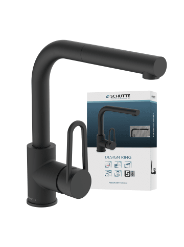 Franz Joseph Schütte DESIGN RING Spültischarmatur, Schwarz matt, mit herausziehbarem Auslauf