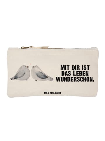 Mr. & Mrs. Panda Schminktasche Turteltauben Liebe mit Spruch in Weiß