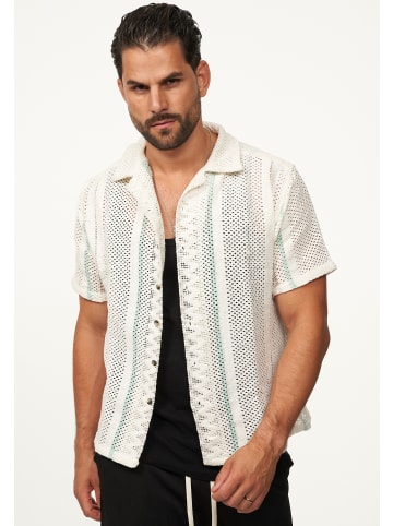 SOULSTAR Kurzarmhemd - Gestreift - Freizeithemd als Kurzam Strick Retro Hemd in Ecru-Sage