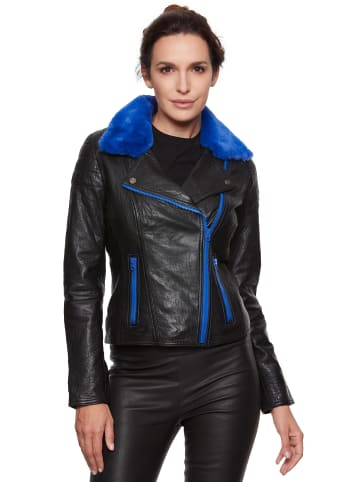 JILANI Bikerlederjacke Lammnappa in Schwarz-Blau