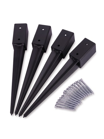 relaxdays 4 x Einschlaghülse in Schwarz - (B)61 x (H)750 x (T)61 mm