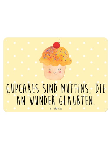 Mr. & Mrs. Panda Blechschild Cupcake mit Spruch in Gelb Pastell