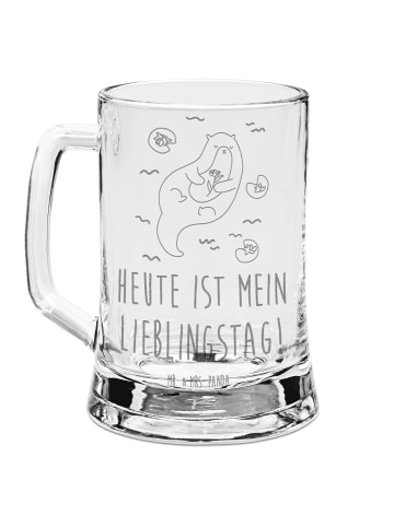 Mr. & Mrs. Panda Glas Bierkrug Otter Seerose mit Spruch in Transparent