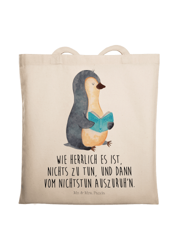 Mr. & Mrs. Panda Tragetasche Pinguin Buch mit Spruch in Creme