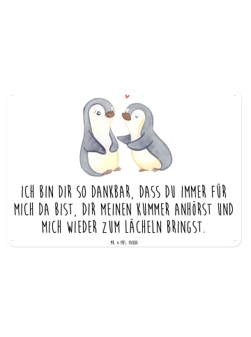 Mr. & Mrs. Panda Türschild Metall Pinguine trösten mit Spruch in Weiß