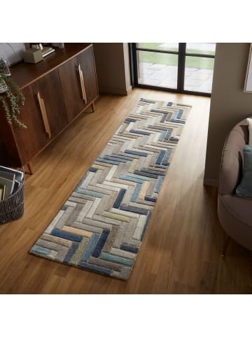 KADIMA DESIGN Teppich aus Wolle, Modern & Geometrisch, Strapazierfähig in Multicolor-Blau