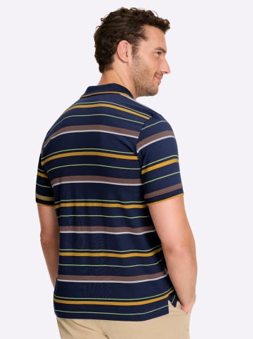 WITT WEIDEN Kurzarm-Poloshirt in dunkelblau-ocker-gestreift