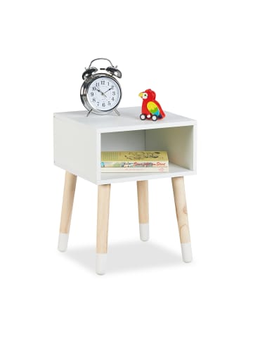 relaxdays Kinder-Nachttisch in Weiß/ Natur - (B)30 x (H)40 x (T)30 cm
