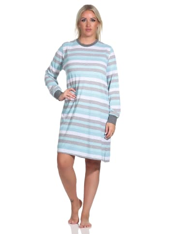 NORMANN Nachthemd langarm Bündchen Blockstreifen - 76138 in türkis