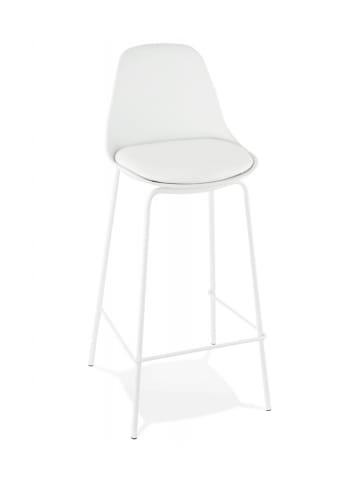 KADIMA DESIGN Mittelhoher Snackhocker Halbmondförmiger Holzsitz Metall in Weiß