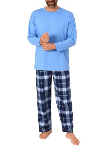 NORMANN Schlafanzug lang Pyjama FlanellHose Karo - 88257 in hellblau1