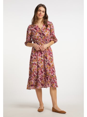 Usha Damen Midikleid Mit Blumenprint in Wollweiss Mehrfarbig
