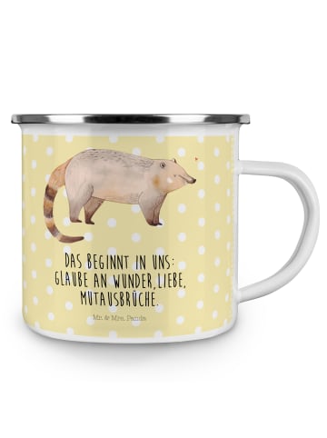 Mr. & Mrs. Panda Becher Nasenbär mit Spruch in Gelb Pastell