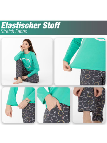 LOREZA Schlafanzug Pyjama langarm- Apple - Türkis