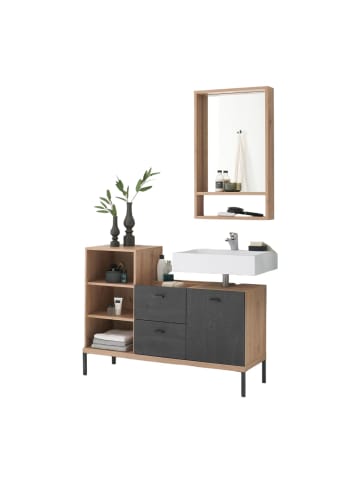58 aufm Kessel BADMÖBEL-SET Ewa 117x38x190 Asteiche/Flamed Wood Black