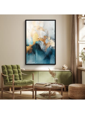 MuchoWow Poster mit Leiste Abstrakte Kunst gold blau