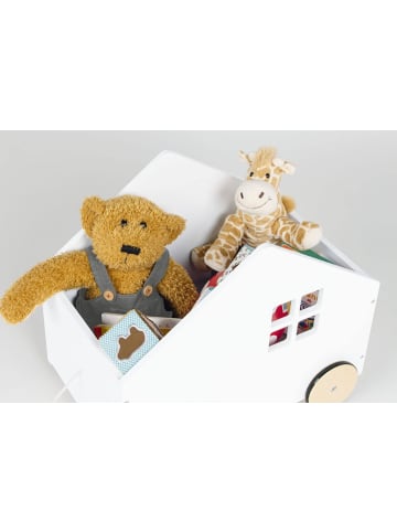 Pinolino Hydda Spielzeugkiste in Hausform, mit Zugschnur & Rädern in Weiß