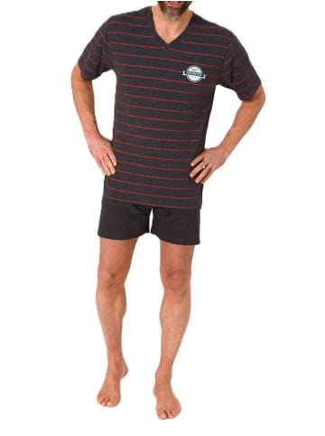 NORMANN Kurzarm Schlafanzug Shorty Pyjama Streifen in rot