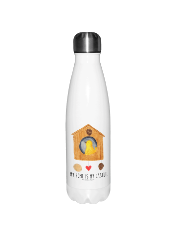 Mr. & Mrs. Panda Sportflasche Vogel Haus mit Spruch in Weiß