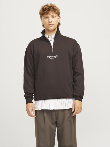 Jack & Jones Sweatshirt mit halbem Reißverschluss in Chocolate Torte
