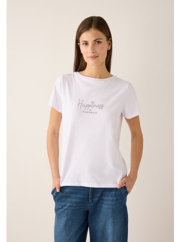 More & More elastisches Kurzarmshirt Strass-Schriftzug in white