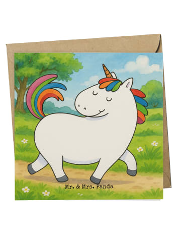 Mr. & Mrs. Panda Grußkarte Einhorn Stolzieren Design ohne Spruch in Weiß