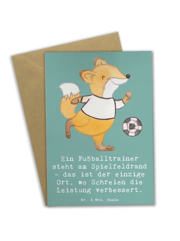 Mr. & Mrs. Panda Glückwunschkarte Fußballtrainer Energie mit Spruch in Meeresbrise