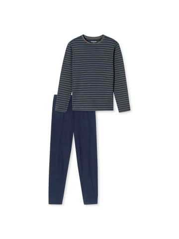 Schiesser Pyjama in Blau/Grau