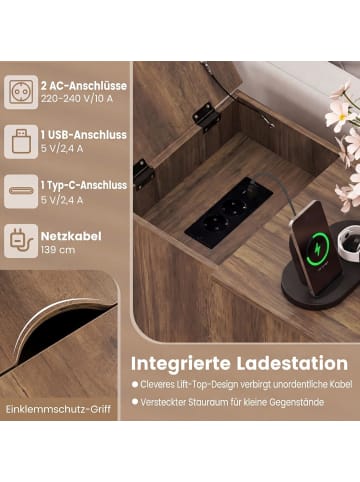 COSTWAY Nachttisch mit Ladestation 35 x 60 x 62 cm in Hellbraun